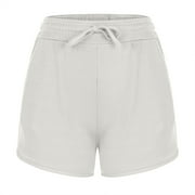 Kaemgyyd Shorts for Women Casual Loose Elastic Waist Pajama Shorts Summer Drawstring Knit Ribbed Workout Shorts with Pockets